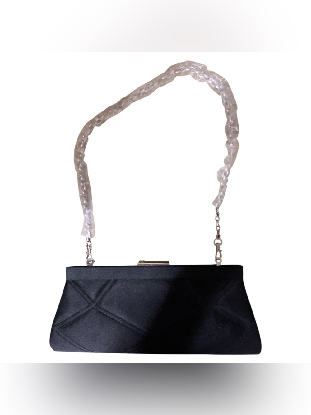 Jessica Black Satin Clutch with Chain Strap